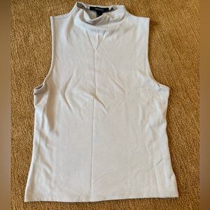 Forever 21 White/Light Gray Sleeveless Mock Neck Tank
